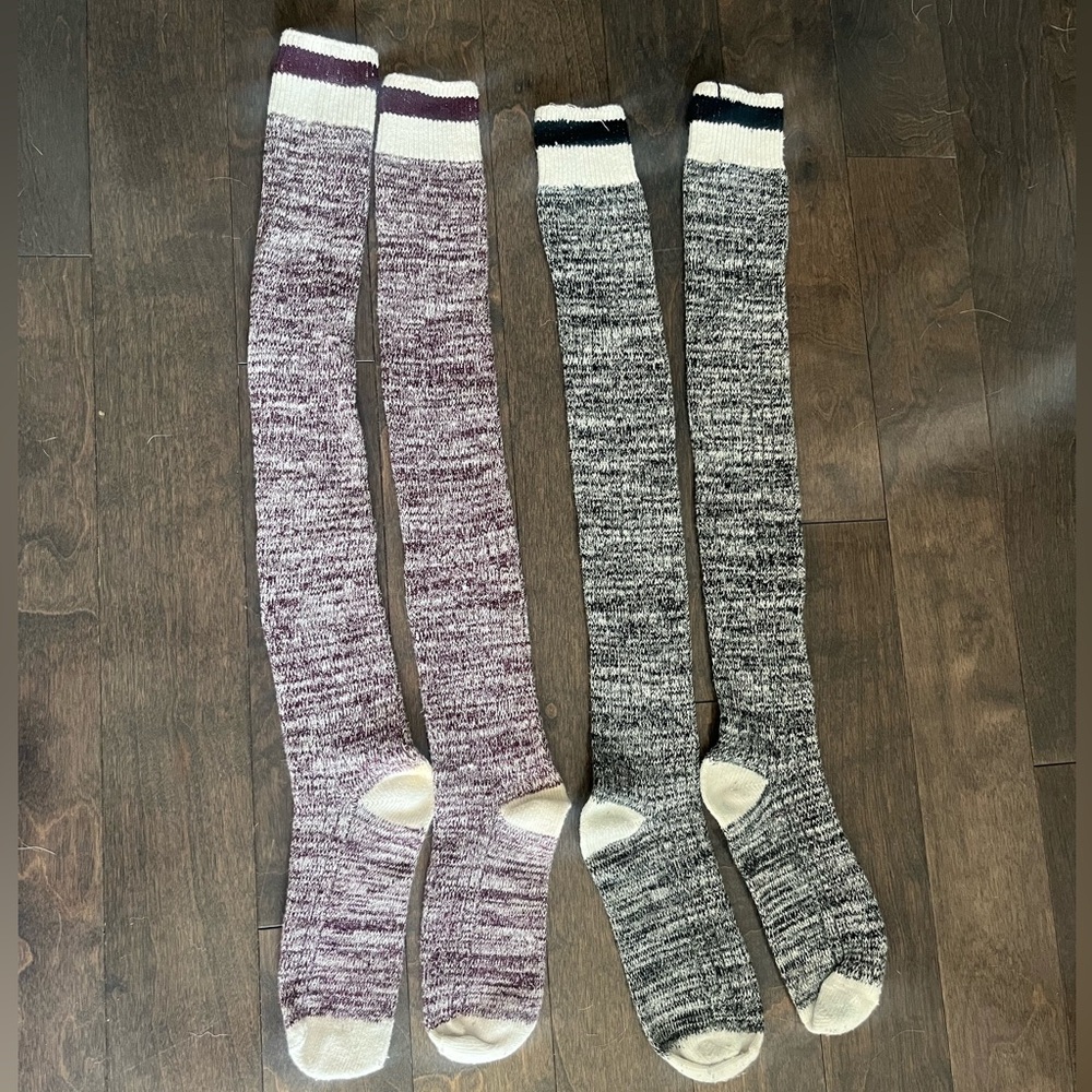 Cozy Knit Over-the-Knee Socks - Black and Purple